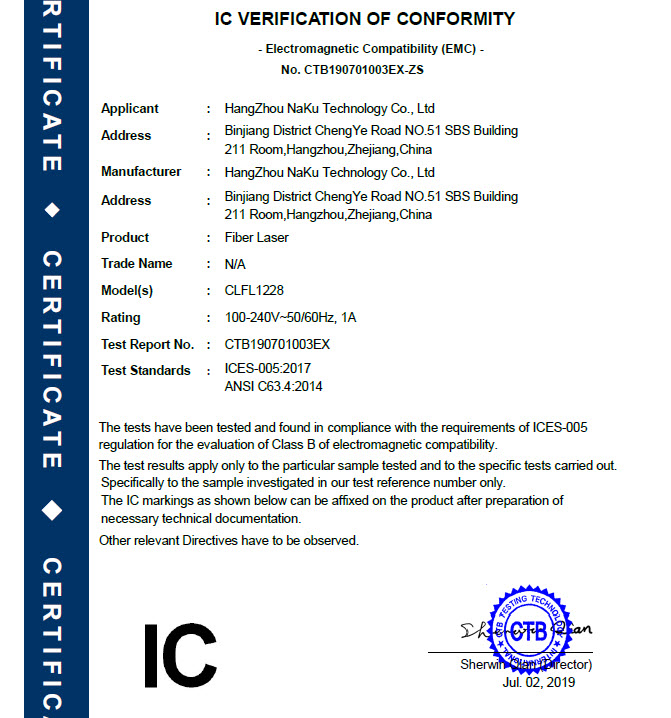 05 IC-Certification for fiber laser